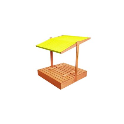 Immutatud puidust liivakast katusega, 120×120 cm (kollane)