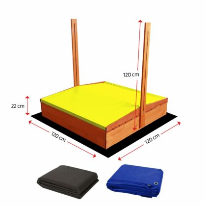Immutatud puidust liivakast koos liiva ja katusega, 120×120 cm (kollane)