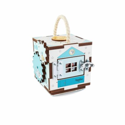 Mini puidust tegevuskuubik "Busy Board" (sinine)