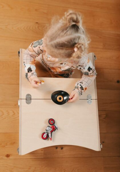 Laste puidust torntool-laud, naturaalne kuldsete detailidega