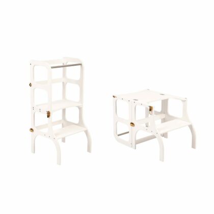 Laste puidust torntool-laud, valge kuldsete detailidega