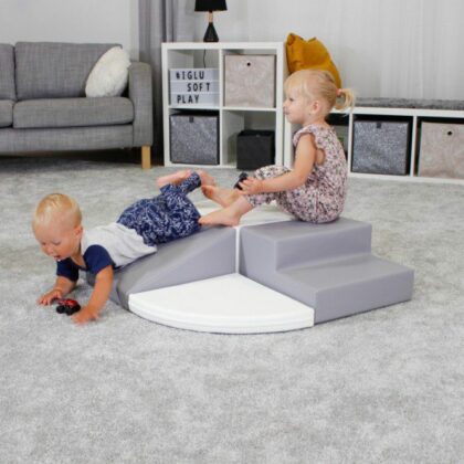 Pehmete mänguklotside komplekt NELI, valge/hall