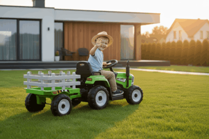 Laste elektritraktor järelkäruga, roheline - Image 3