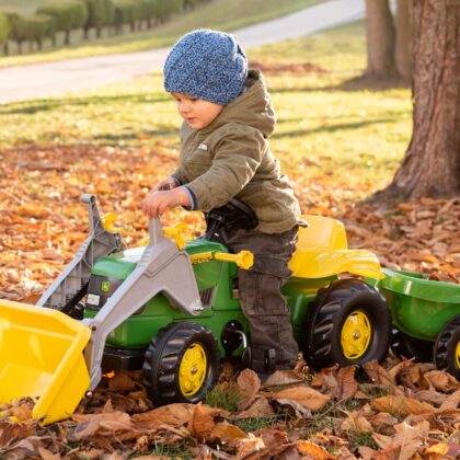 Pedaalidega traktor kopa ja käruga, John Deere, roheline