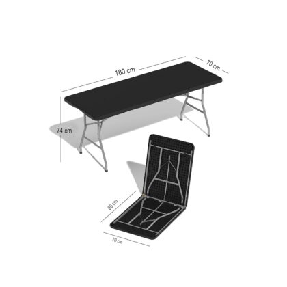 kokkupandav laud, 180 x 70 x 74 cm, must